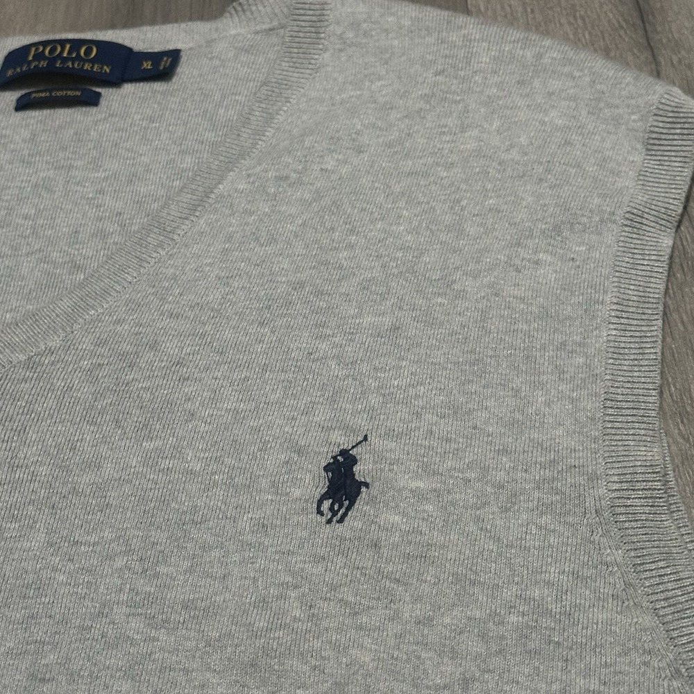 Polo Ralph Lauren Men's Gray Pima Cotton Sweater Vest Blue Pony - Size XL - Picture 4 of 9